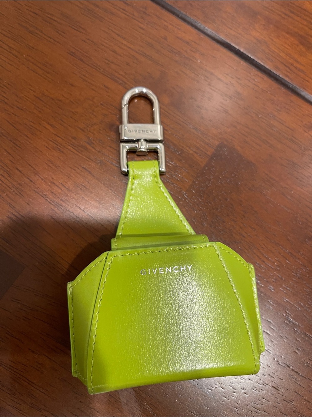 Givenchy Lime Green Leather Earbud Case with Silver Clip